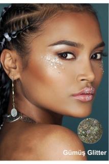 Jel Form Makyaj Simleri Glitter Işıltılı Yüz Makyajı Gümüş
